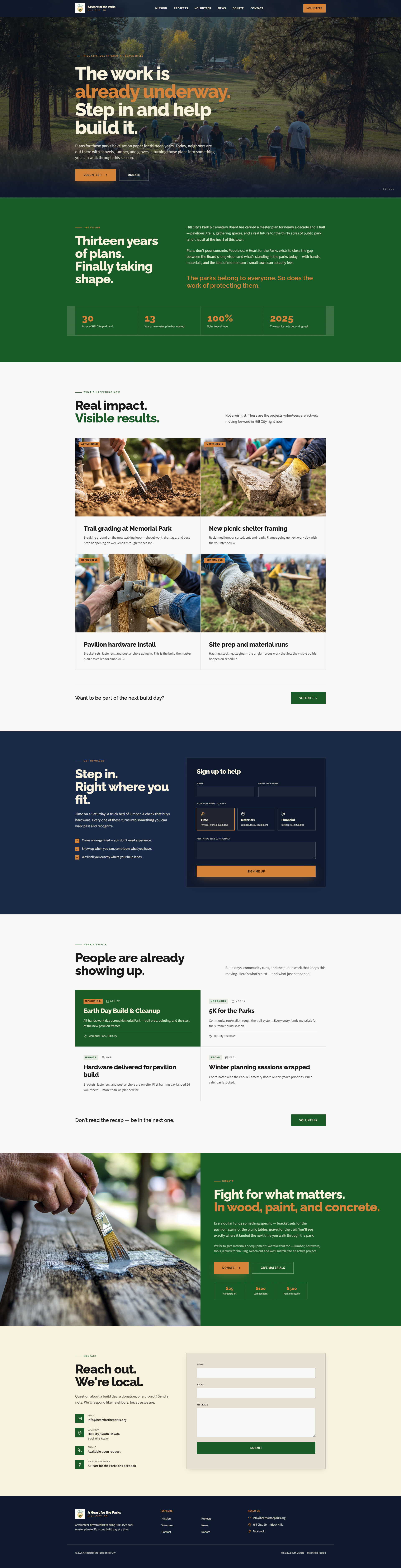 A Heart for the Parks homepage mockup built from BrandForge brand system
